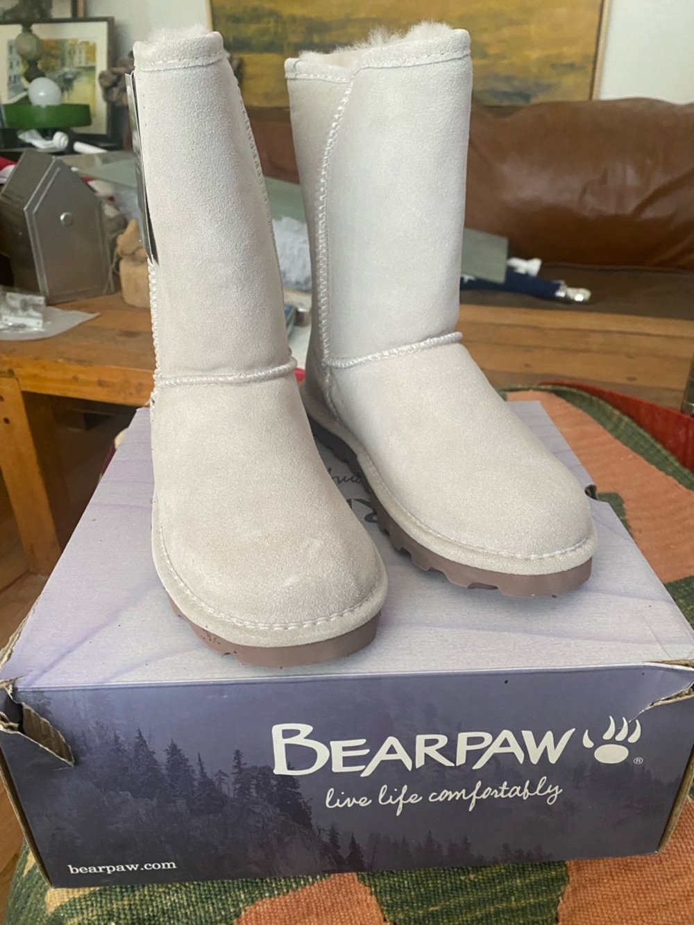 Bearpaw Women's Cream Suede Mid-Calf Shearling Boots